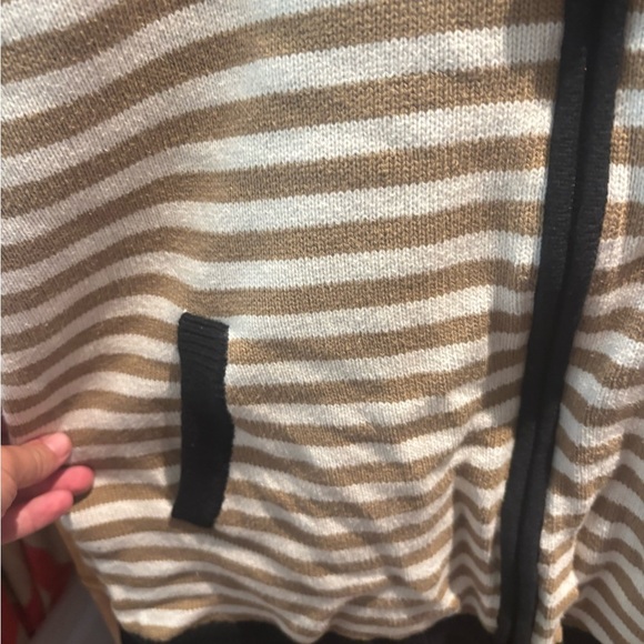 Cabi Mascot Zip Cardigan Brown & White Stripes with Black Trim & Collar - Picture 3 of 5